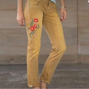 Anthropologie Driftwood Audrey Embroidered Mid Rise Slim Straight Jeans Sz 26